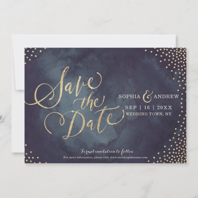 Save The Date Moderne calligraphie pailletée or glamour pour car (Devant)