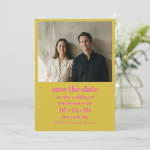 Save The Date Moderne Chartreuse Rose Jaune Photo Mariage Gras