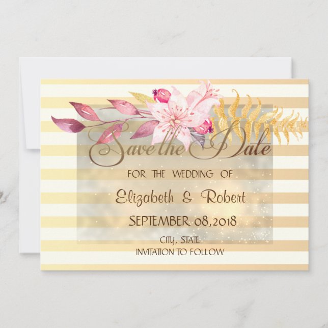 Save The Date Moderne Chic Fleurs Rayées  Sauvegarder La Date (Devant)