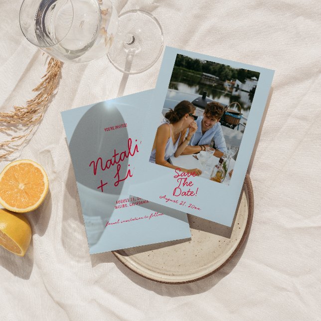 Save The Date Moderne coloré Whimsical Gras Retro Mariage photo (Créateur téléchargé)