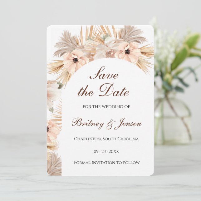 Save The Date Moderne Demi-Arch Pampas Boho Naturel (Debout devant)