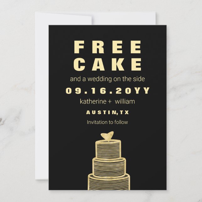 Save The Date Moderne drôle gratuite gâteau faux or feuille mari (Devant)