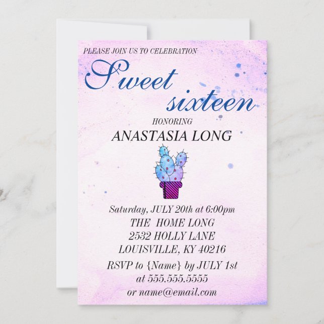 Save The Date Moderne, Élégant Cactus Bleu Rose Enregistrer La D (Devant)