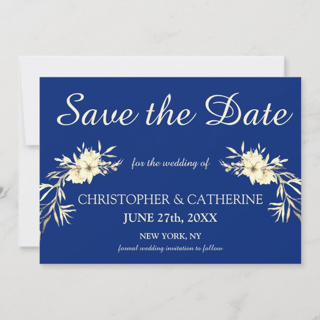 Save The Date Moderne Elegant Classic Blue Enregistrer le Mariag (Devant)