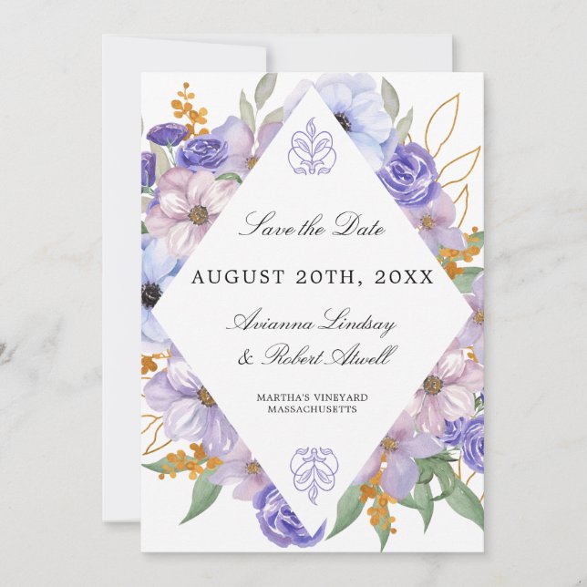 Save The Date Moderne Élégant Dusty Purple Floral Enregistrer La (Devant)