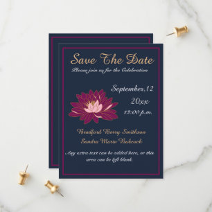 Save The Date Moderne Elegant Marine Bleu et Bourgogne rose Flor