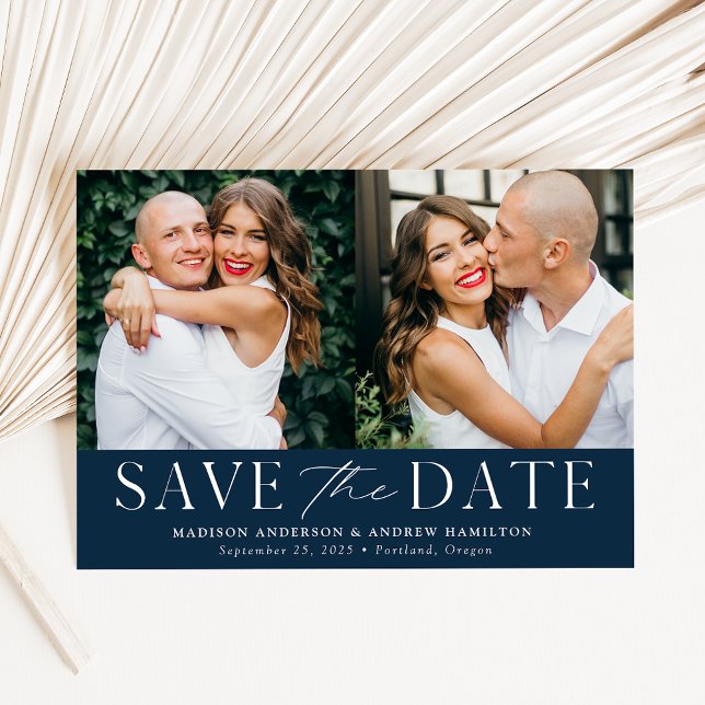 Save The Date Moderne Elegant Navy 2 Photo (Créateur téléchargé)