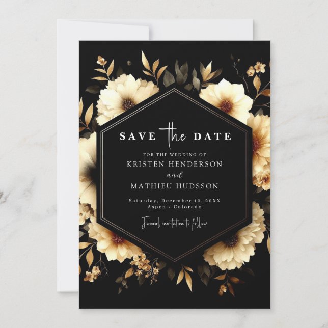 Save The Date Moderne, élégant, or et Mariage noir (Devant)