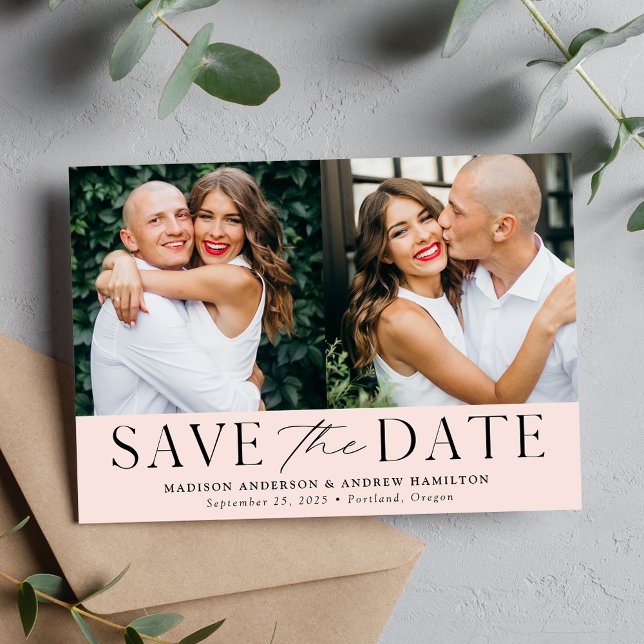 Save The Date Moderne Élégant Rose 2 Photo (Créateur téléchargé)