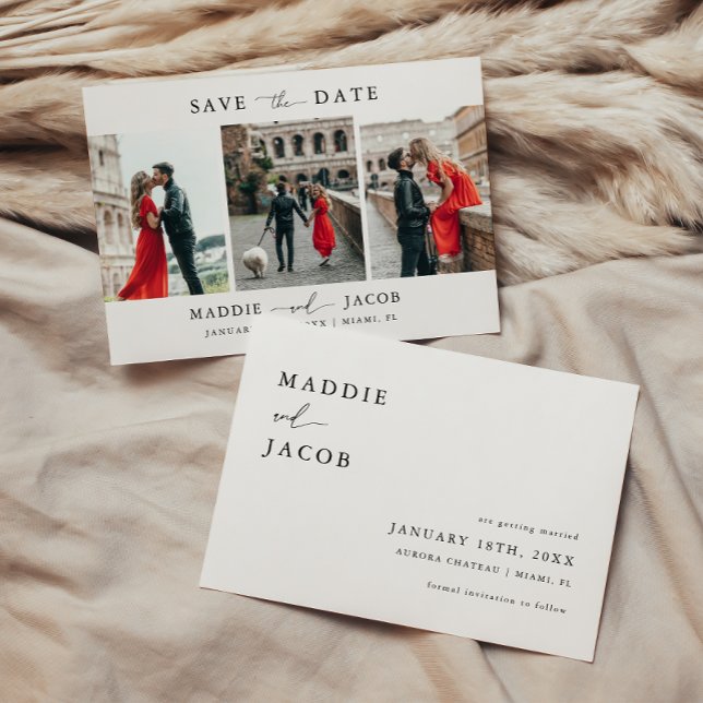 Save The Date Moderne Élégant Script 3 Photo Mariage (Créateur téléchargé)