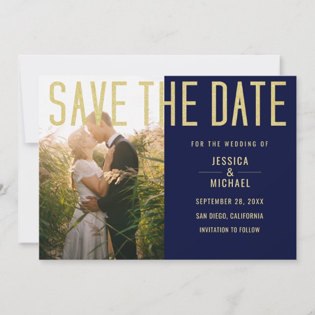 Save The Date Moderne Elegant Simple Marine Deep Blue Photo Mari (Devant)