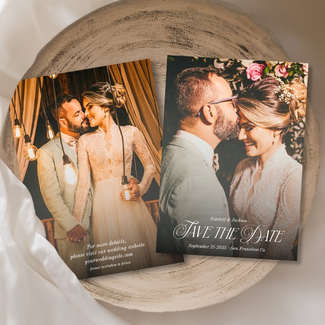 Save The Date Moderne Élégante calligraphie Photo Mariage Portra (Créateur téléchargé)