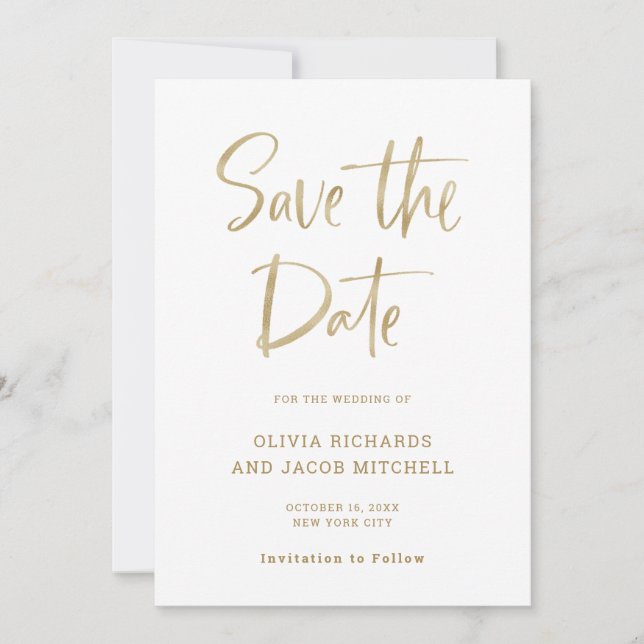 Save The Date Moderne et élégant | Faux Gold Look Mariage (Devant)