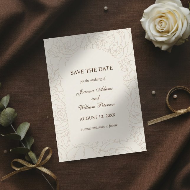 Save The Date Moderne et élégant mariage à fleurs beige brun (Créateur téléchargé)