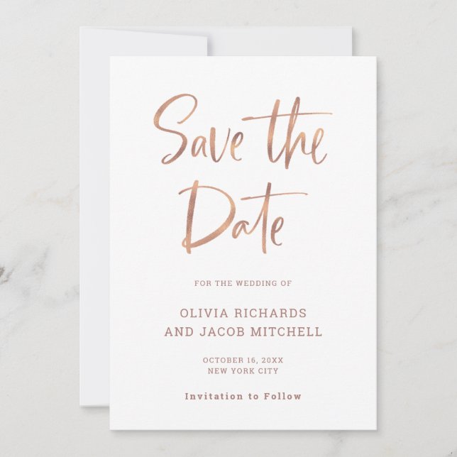 Save The Date Moderne et élégant | Mariage or Rose Faux (Devant)