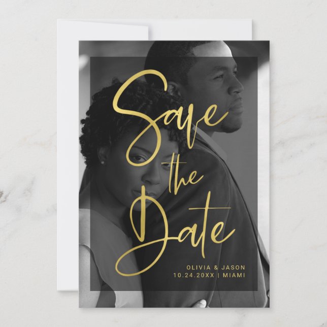 Save The Date Moderne Faux Or et Superposition Noir | Photo (Devant)