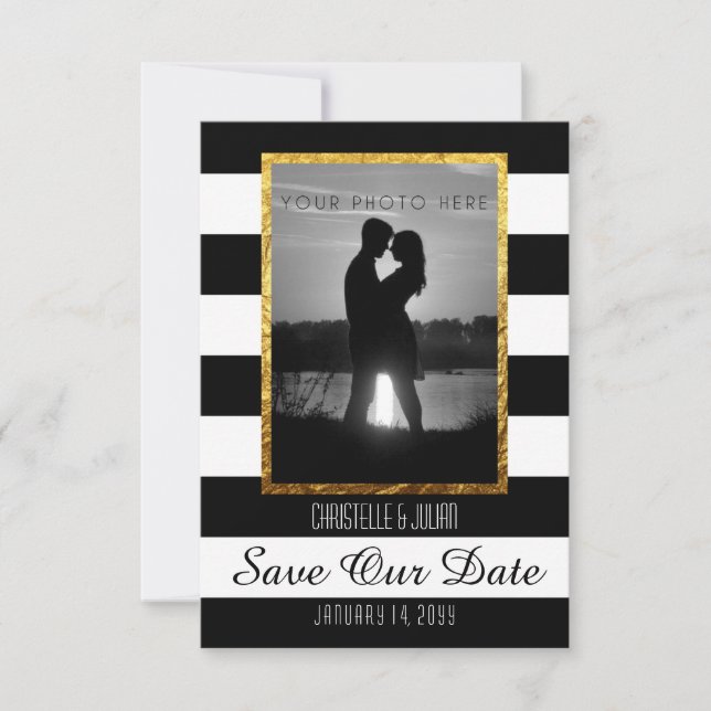 Save The Date Moderne Faux Or Noir Blanc Étape de l'Étape de Sau (Devant)
