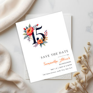 Save The Date Moderne Fleur de Quinceañera numéro 15 aquarelle