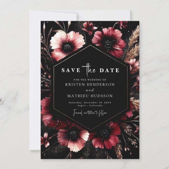 Save The Date Moderne Floral Bourgogne Mariage (Devant)