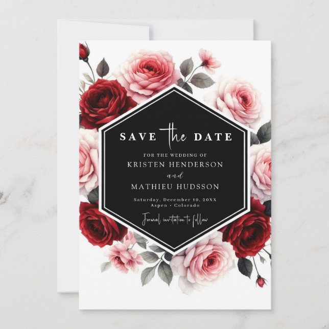 Save The Date Moderne Floral Crimson Mariage rouge (Devant)