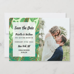 Save The Date Moderne Gold Green Cactus Palm Leaf géométrique