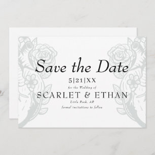 Save The Date Moderne gothique Floral Heart Élégant Mariage blan