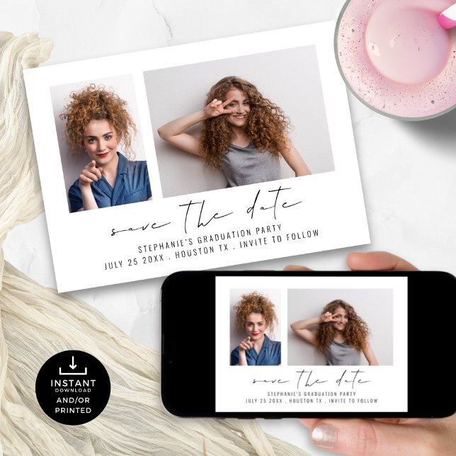 Save The Date Moderne Grad 2 Photos Script Graduation (Créateur téléchargé)