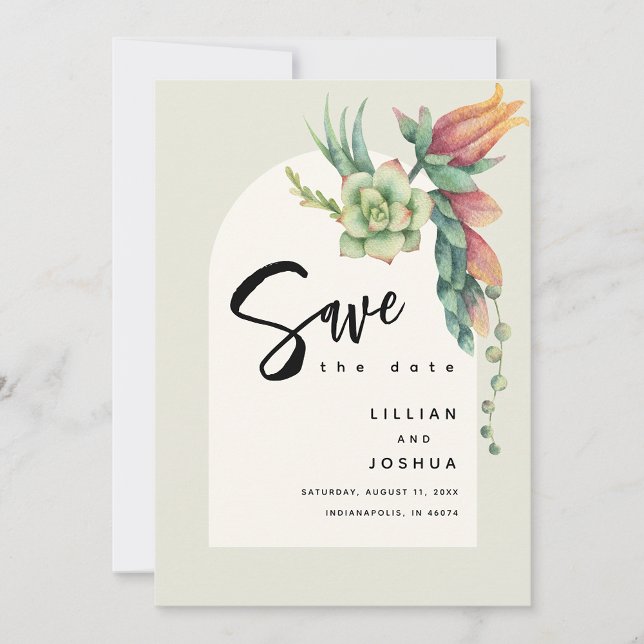 Save The Date Moderne Mariage Botanique Floral Succulent Écru (Créateur téléchargé)