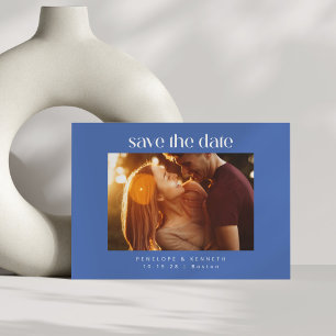Save The Date Moderne Mariage d'Été Photo Bleu et Blanc Gras