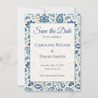 Save The Date Moderne mariage floral paisley bleu vert