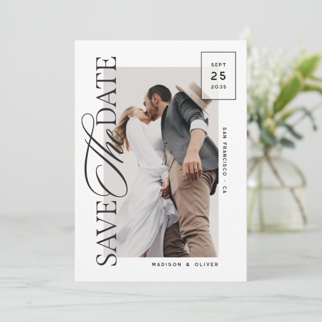 Save The Date Moderne Mariage Photo De Script éditorial  (Debout devant)