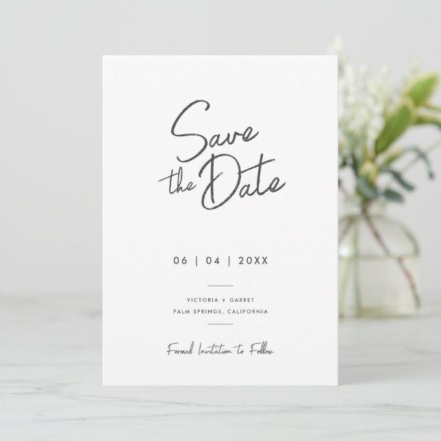 Save The Date Moderne Mariage Photo Script Minimal Noir Blanc (Debout devant)