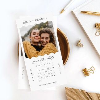 Save The Date Moderne minimal Retro Wavy Photo Calendrier élégan