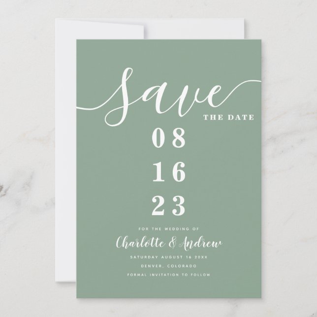 Save The Date Moderne Minimal Sage Vert Économisez La Date Invit (Devant)