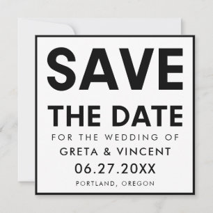 Save The Date Moderne minimaliste audacieux carré noir et blanc