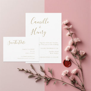 Save The Date Moderne minimaliste écrit à la main Mariage blanc 