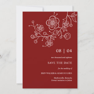 Save The Date Moderne minimaliste fleurs de cerisier rouge