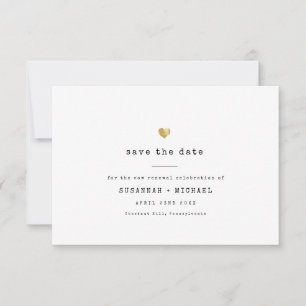 Save The Date Moderne minimaliste machine à écrire Gold Heart Vo