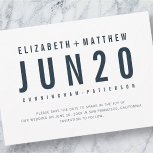 Save The Date Moderne + minimaliste Mariage de typographie
