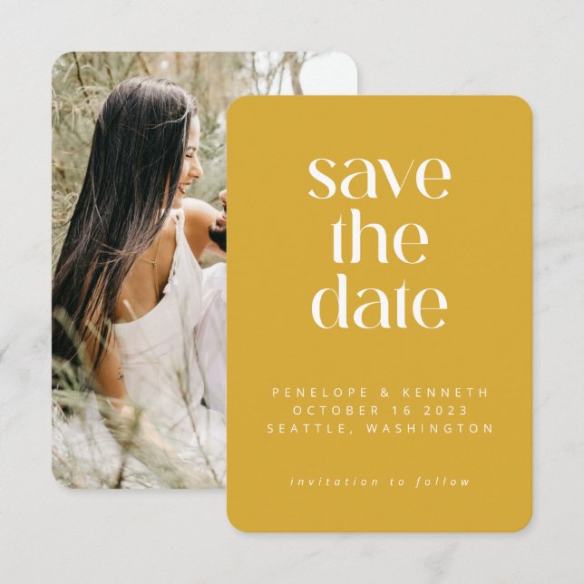 Save The Date Moderne minimaliste moutarde jaune simple photo (Devant / Derrière)