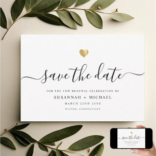 Save The Date Moderne minimaliste Script Gold Vow Renouvellement