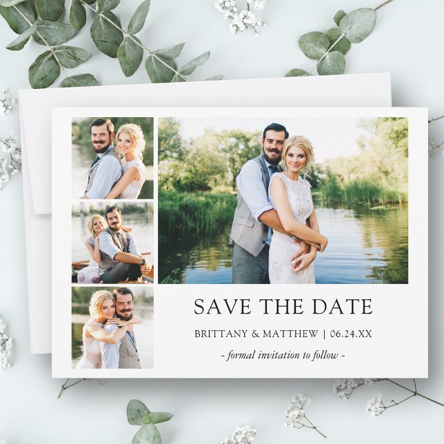 Save The Date Moderne minimaliste simple 4 photo (Customize to change text size, style or to add more text & photos to back of card.)