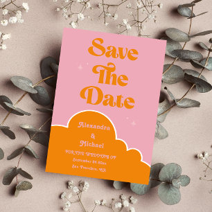 Save The Date Moderne minimaliste Vibrand orange et Mariage rose