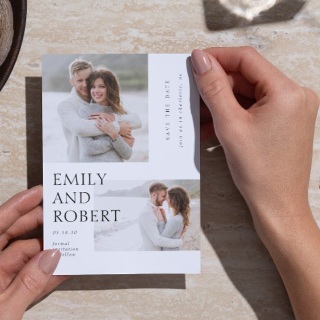 Save The Date Moderne Minimilast noir et blanc 2 Mariage photo (Créateur téléchargé)