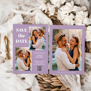 Save The Date Moderne Multi Photo Lavande   Code QR