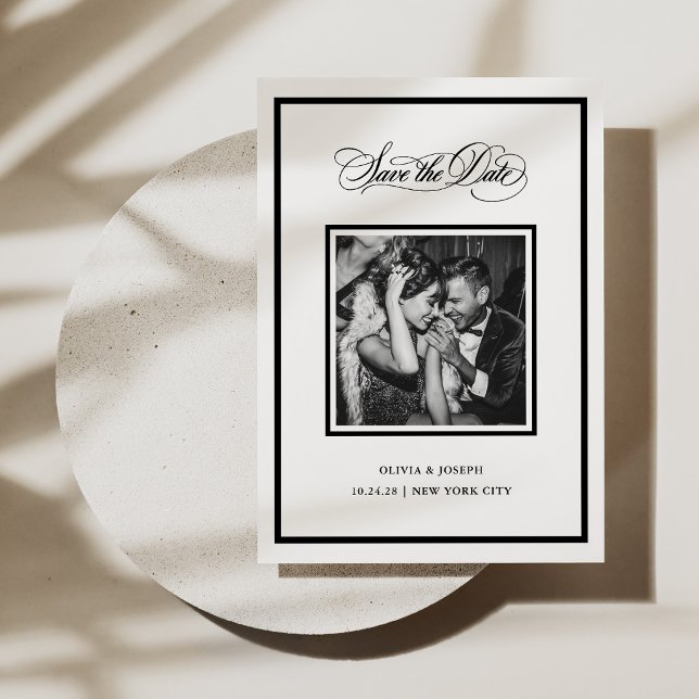 Save The Date Moderne noir et blanc | Calligraphie et photo (Créateur téléchargé)