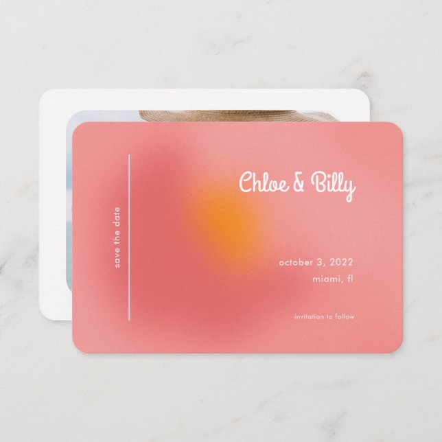 Save The Date Moderne Retro Gradient Rose Orange Photo (Devant / Derrière)