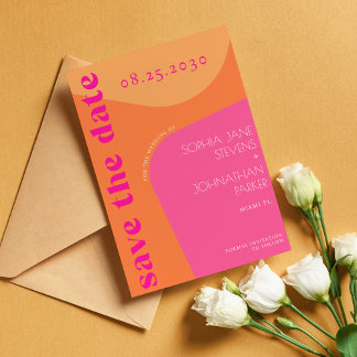 Save The Date Moderne rétro rose orange formes abstraites mariag