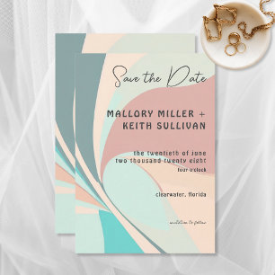 Save The Date Moderne Retro Super Peach Turquoise & Aqua Mariage