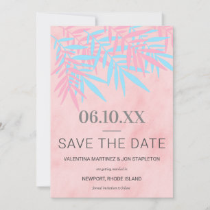 Save The Date Moderne rose et bleu palmier tendance